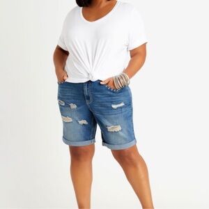 2/$20   Ashley Stewart Studded Trim Distressed Denim Jean Shorts